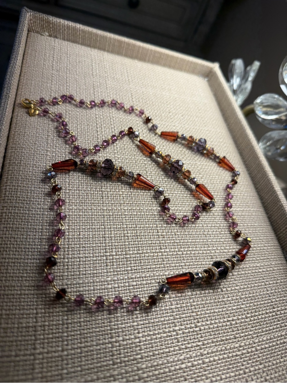 Carolee Purple and Amber Glass Bead Necklace with Gold Accents